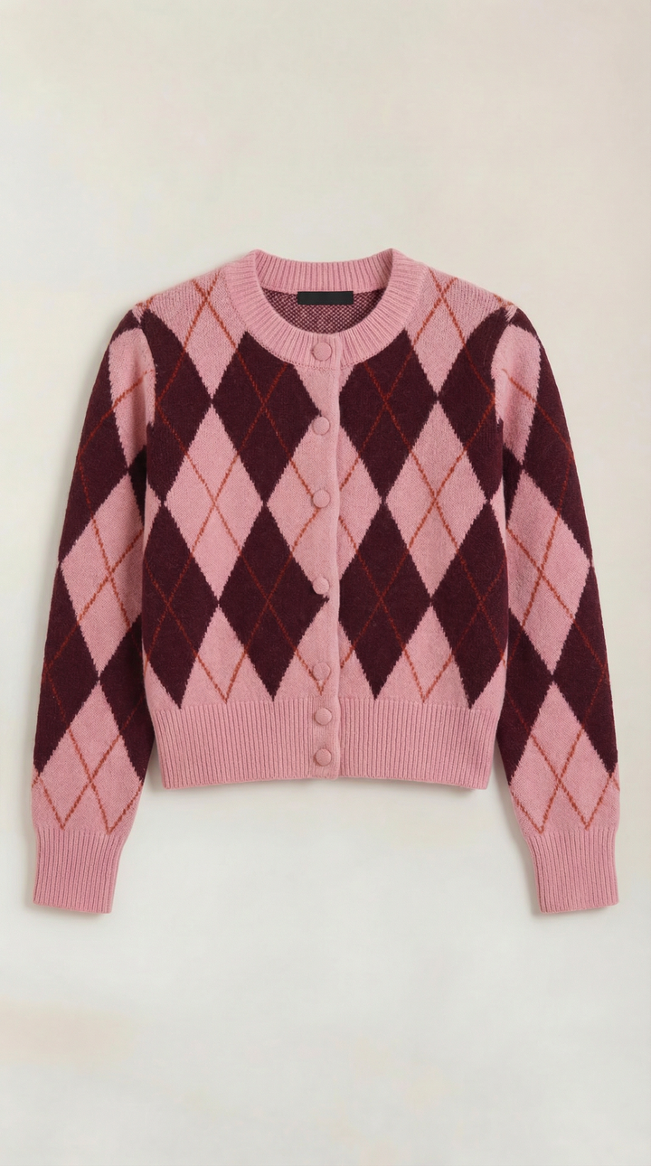 Annelie | Women's Argyle Cropped Button Cardigan