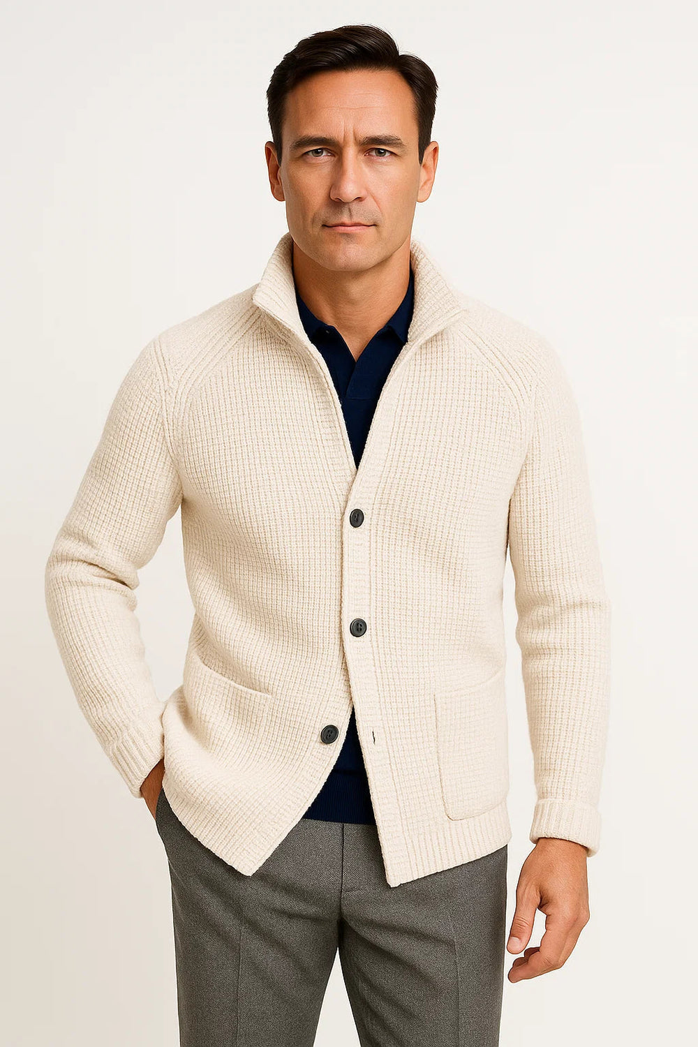 Herre Strik Uld Cardigan med Buttons, Afslappet Fit