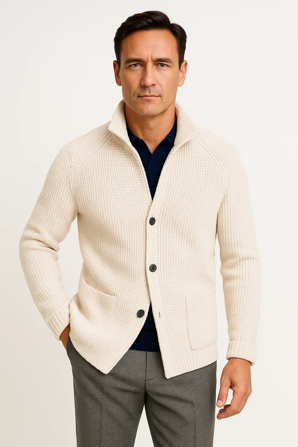 Herre Strik Uld Cardigan med Buttons, Afslappet Fit