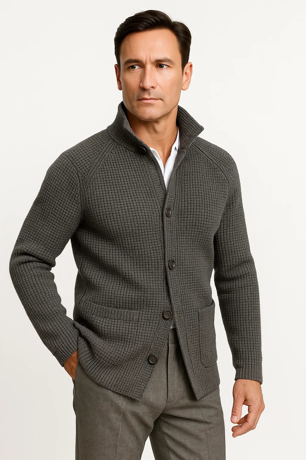 Herre Strik Uld Cardigan med Buttons, Afslappet Fit