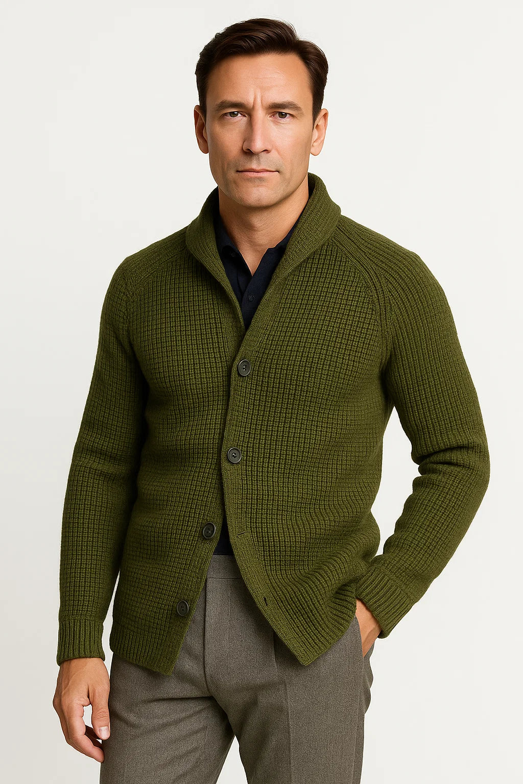 Herre Strik Uld Cardigan med Buttons, Afslappet Fit
