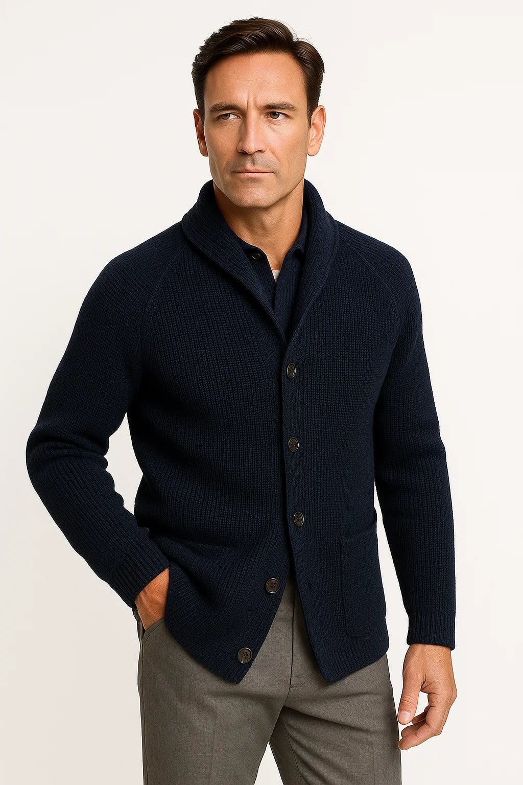 Herre Strik Uld Cardigan med Buttons, Afslappet Fit