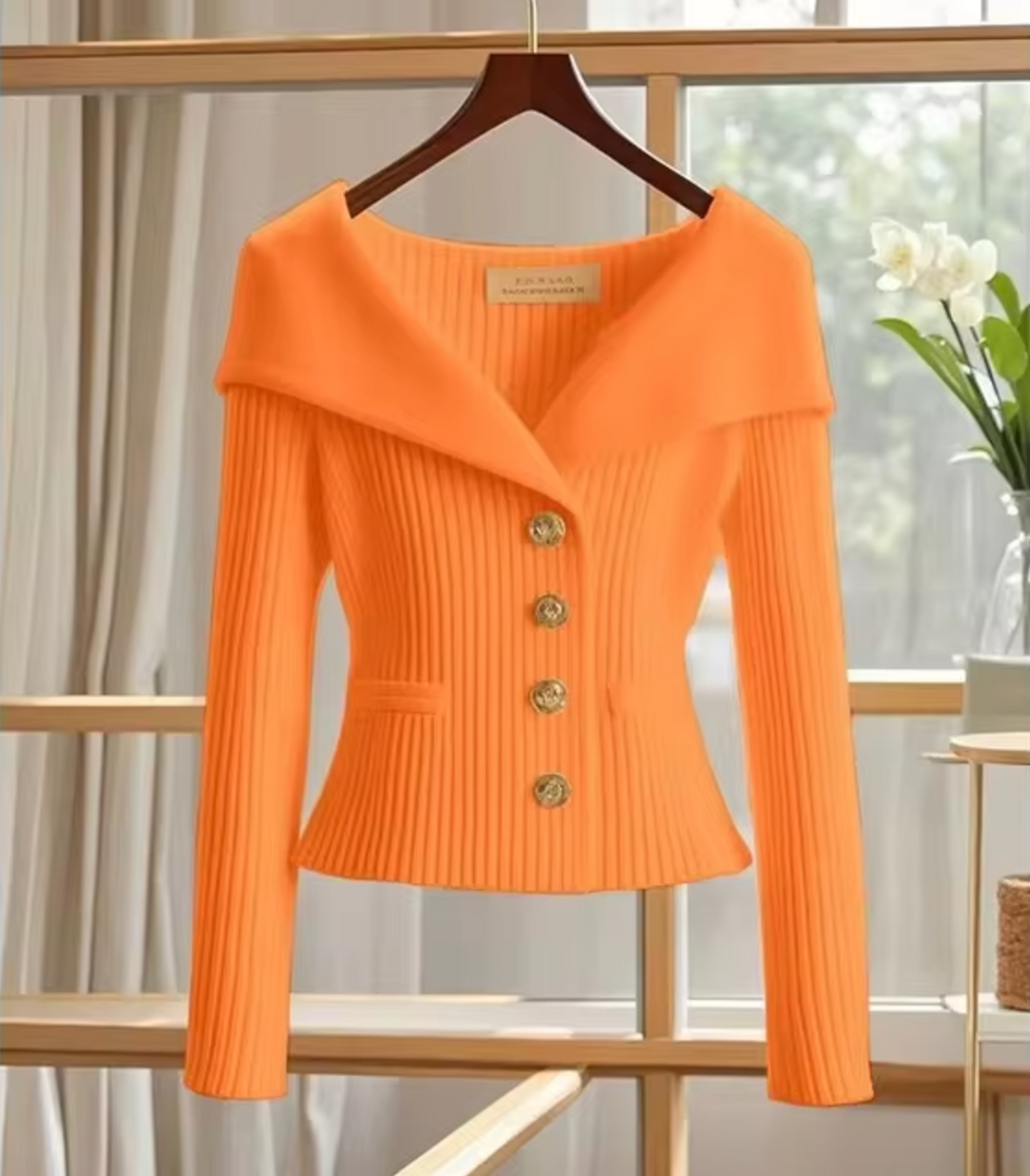 Carlijn Cropped Ribbed Cardigan with Wide Collar - image 2