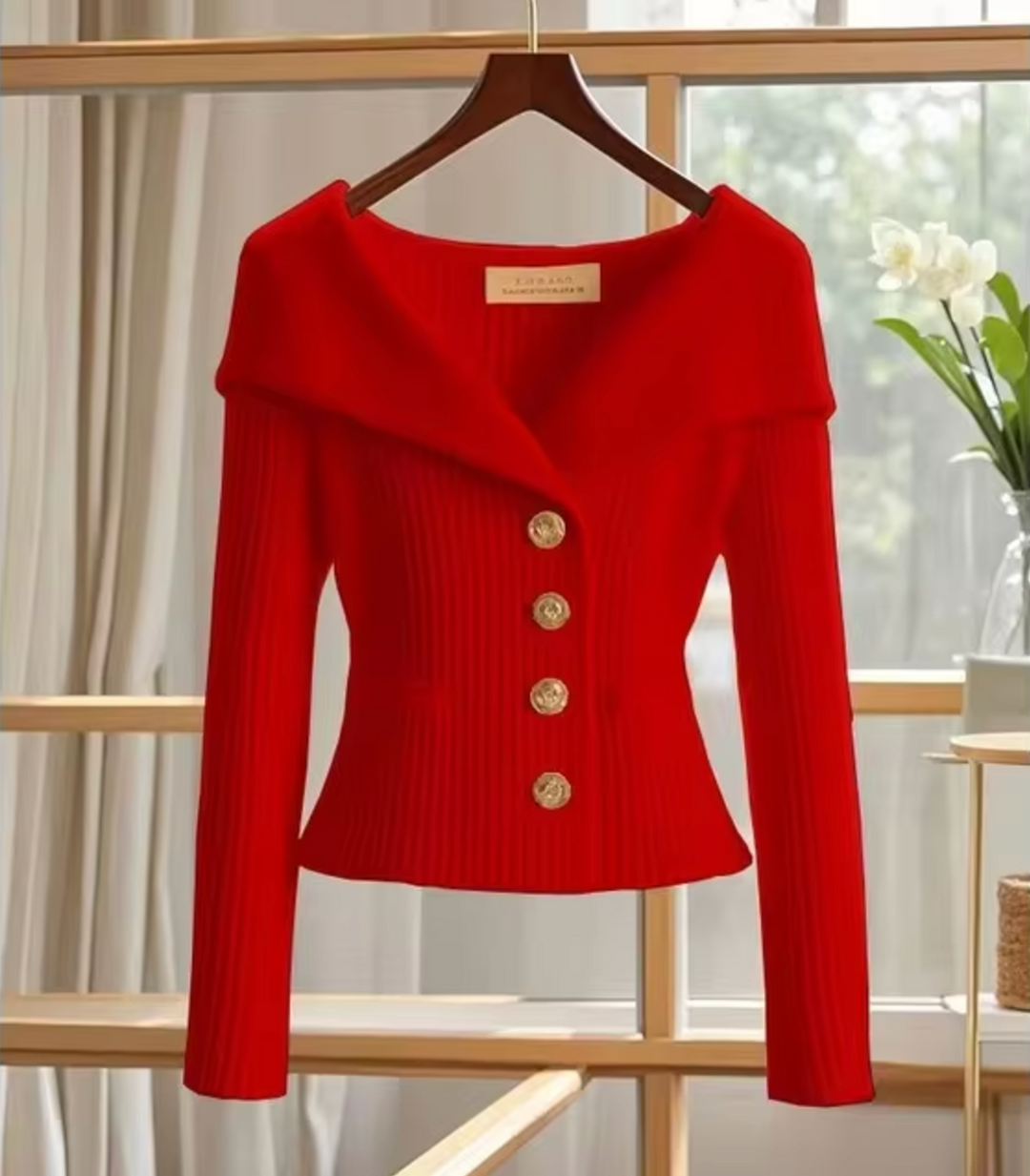 Carlijn Cropped Ribbed Cardigan with Wide Collar - image 3