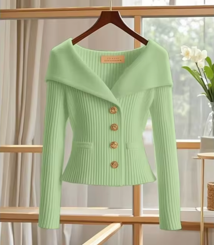 Carlijn Cropped Ribbed Cardigan with Wide Collar - image 4