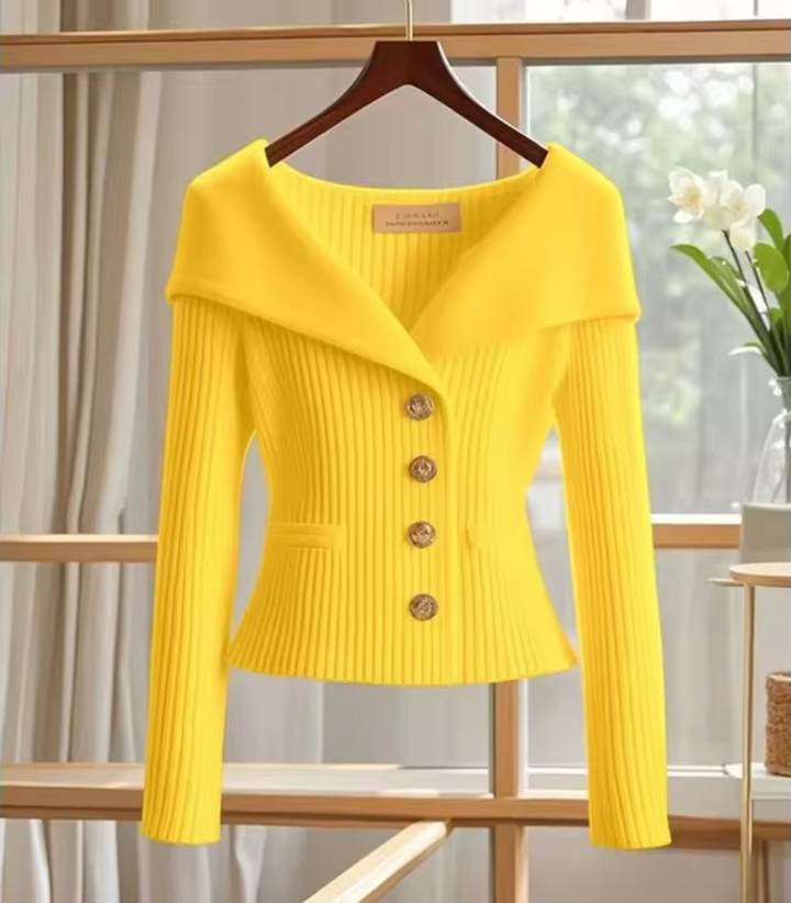 Carlijn Cropped Ribbed Cardigan with Wide Collar - image 5