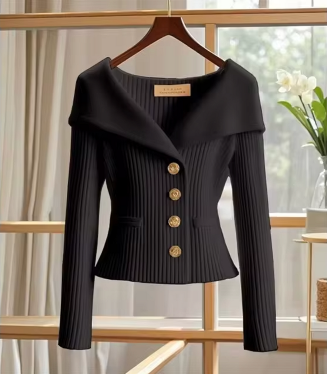Carlijn Cropped Ribbed Cardigan with Wide Collar - image 8