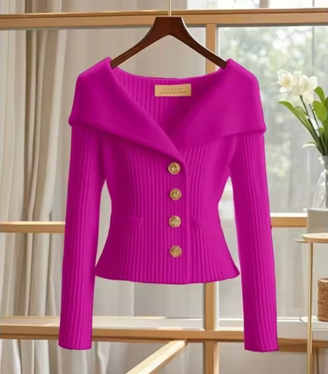 Carlijn Cropped Ribbed Cardigan with Wide Collar - image 9