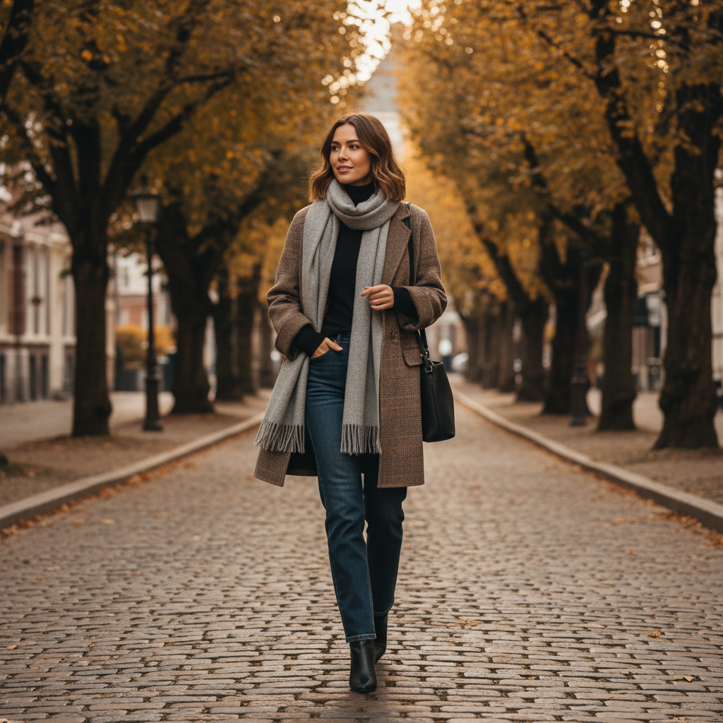 Romy | Women's Check Tailored Coat with Patch Pockets