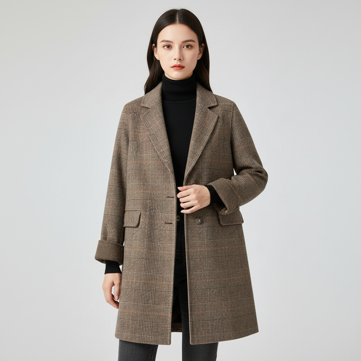 Romy | Women's Check Tailored Coat with Patch Pockets
