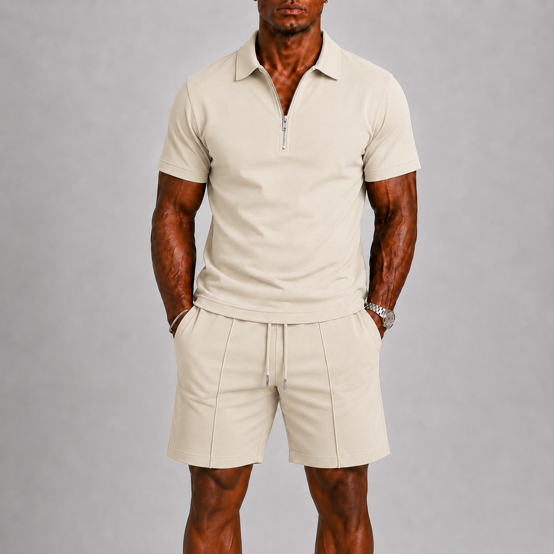 Herren Polo-Set – Zweiteiler mit Zip-Poloshirt & Shorts für den Sommer