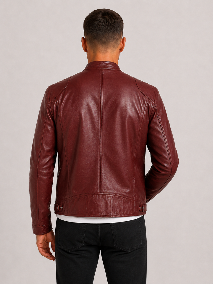 Herre Læder-Look Biker Jakke