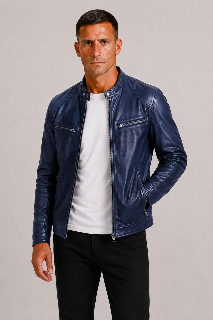 Herre Læder-Look Biker Jakke