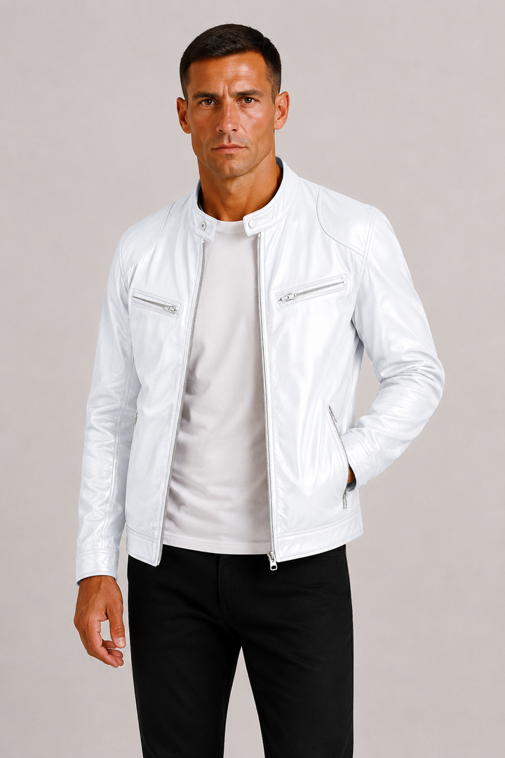 Herre Læder-Look Biker Jakke