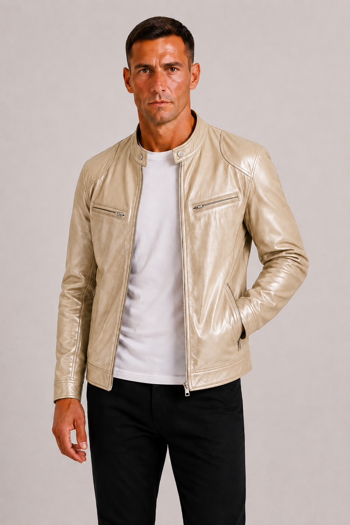 Herre Læder-Look Biker Jakke