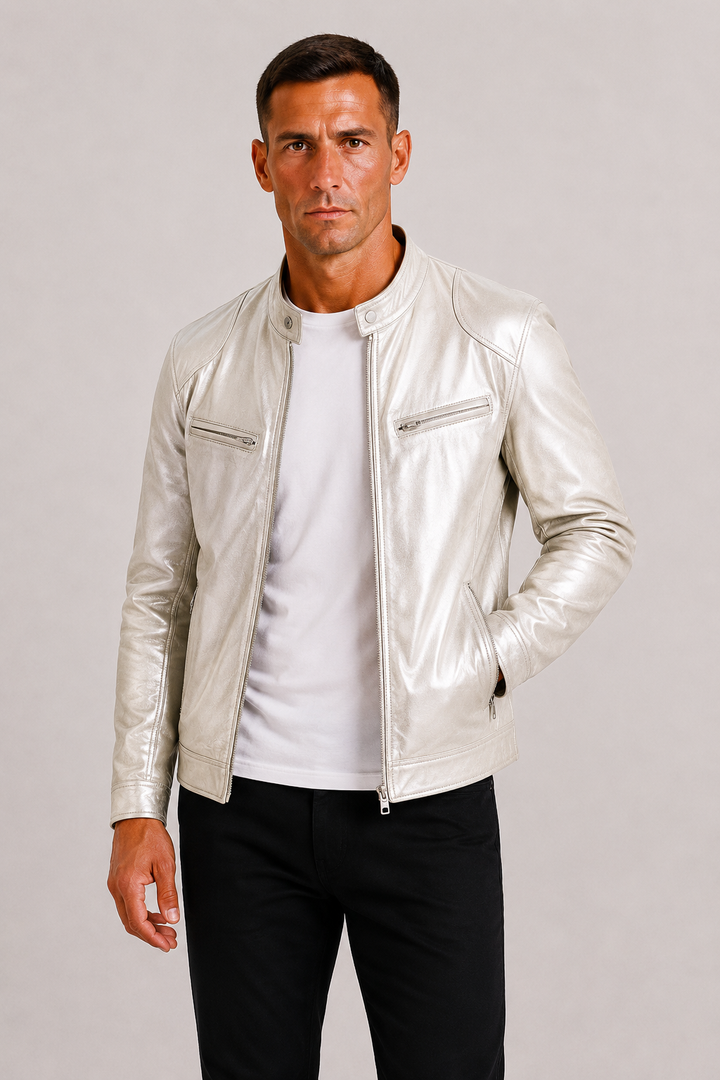 Herre Læder-Look Biker Jakke