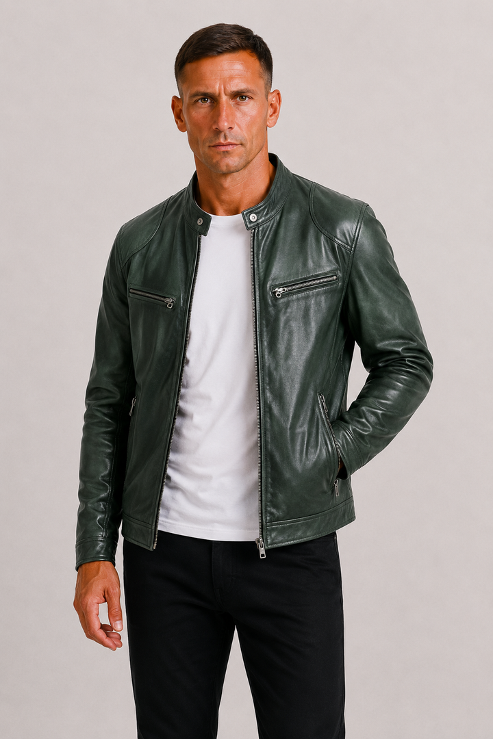 Herre Læder-Look Biker Jakke