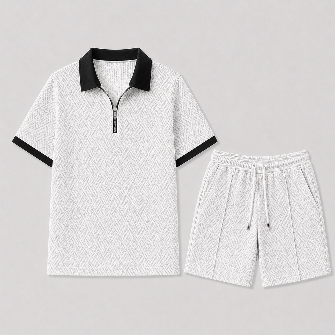 Herre Sommer Set med Zip Polo og Shorts
