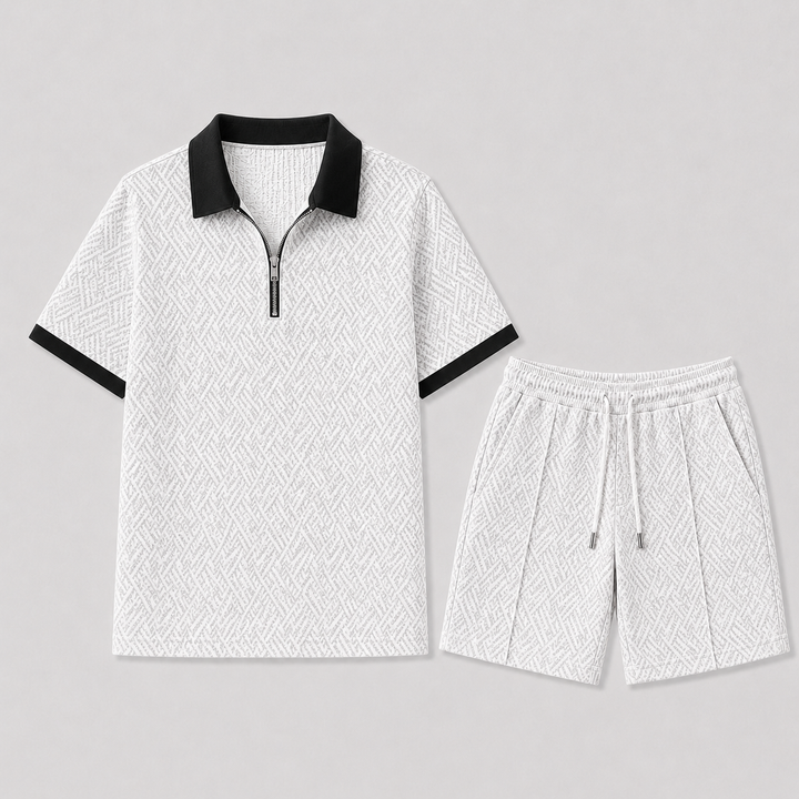 Herre Sommer Set med Zip Polo og Shorts