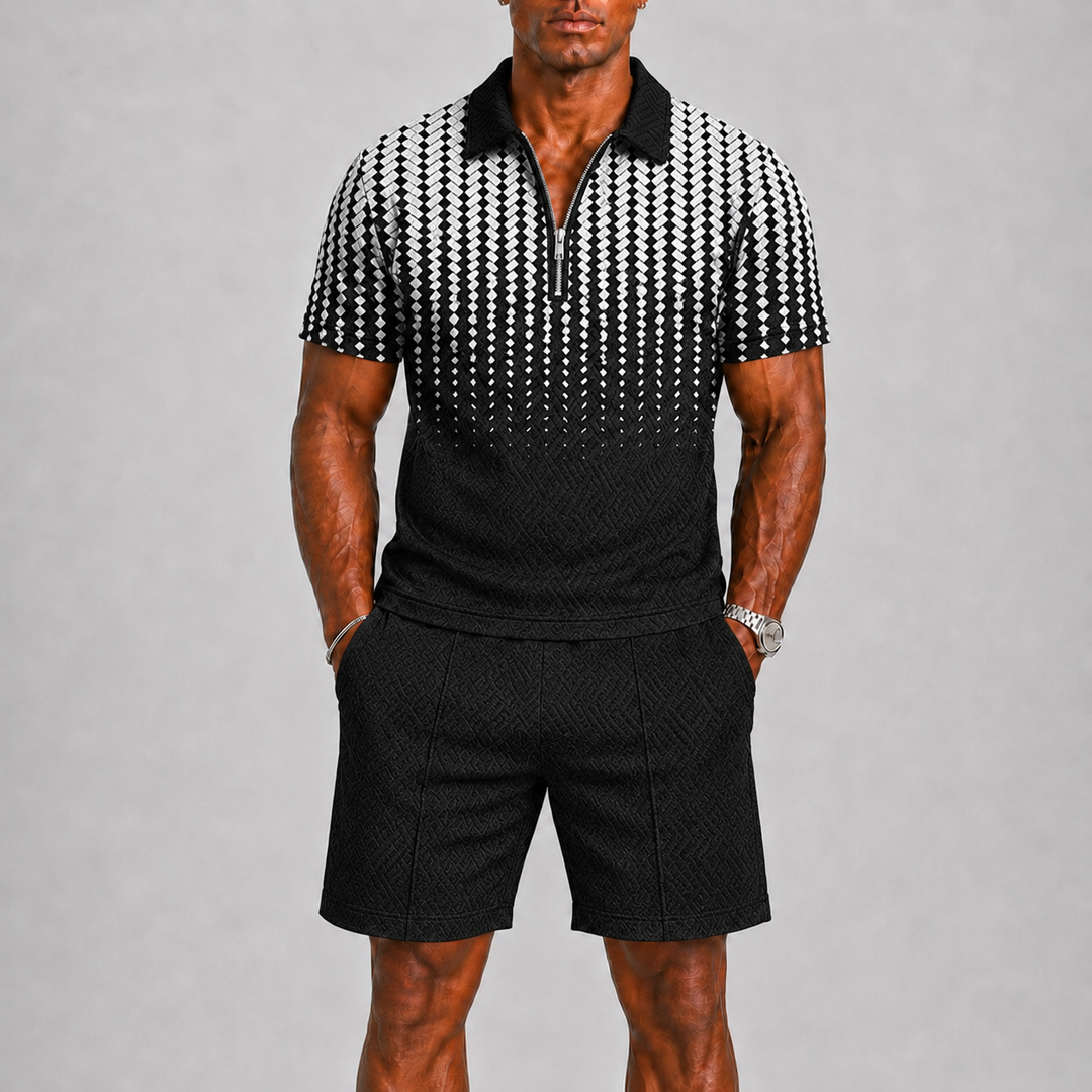 Herre Sommer Set med Zip Polo og Shorts