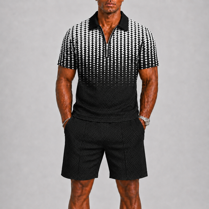 Herre Sommer Set med Zip Polo og Shorts