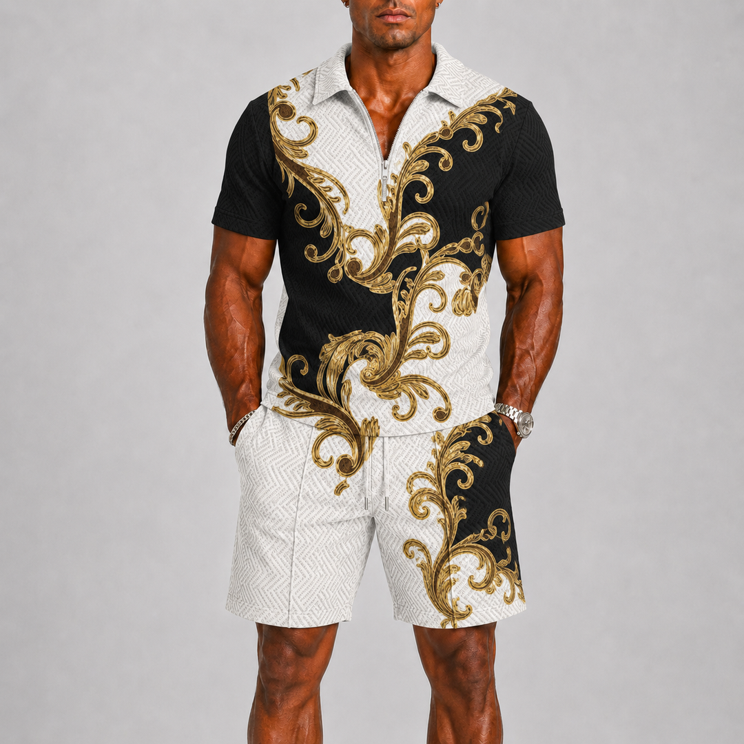 Herre Sommer Set med Zip Polo og Shorts