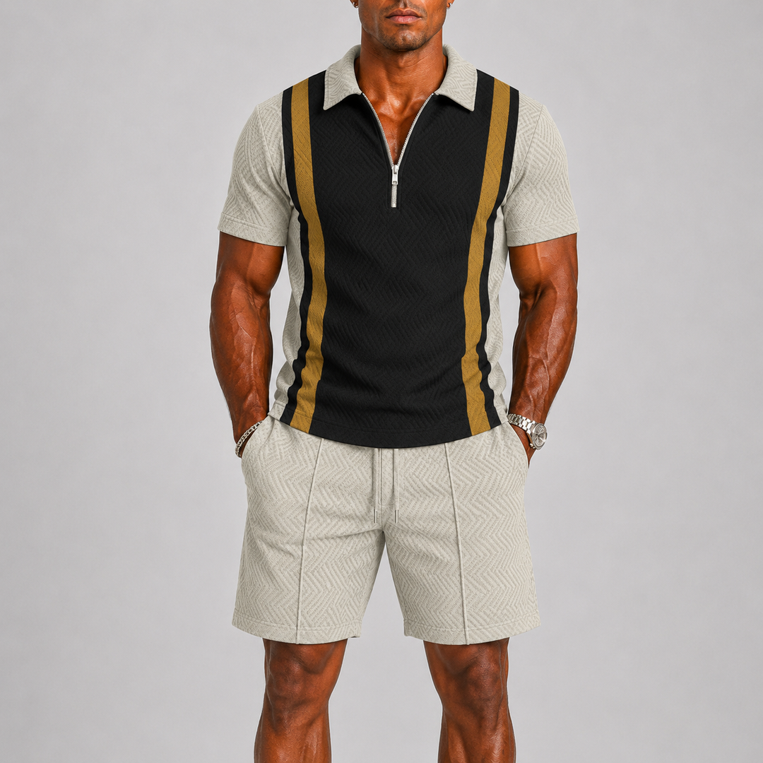 Herre Sommer Set med Zip Polo og Shorts