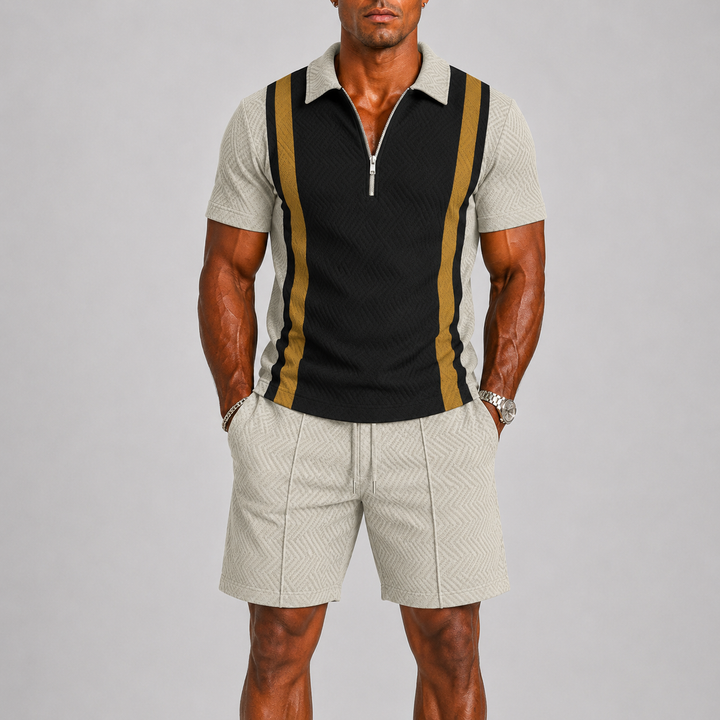 Herre Sommer Set med Zip Polo og Shorts