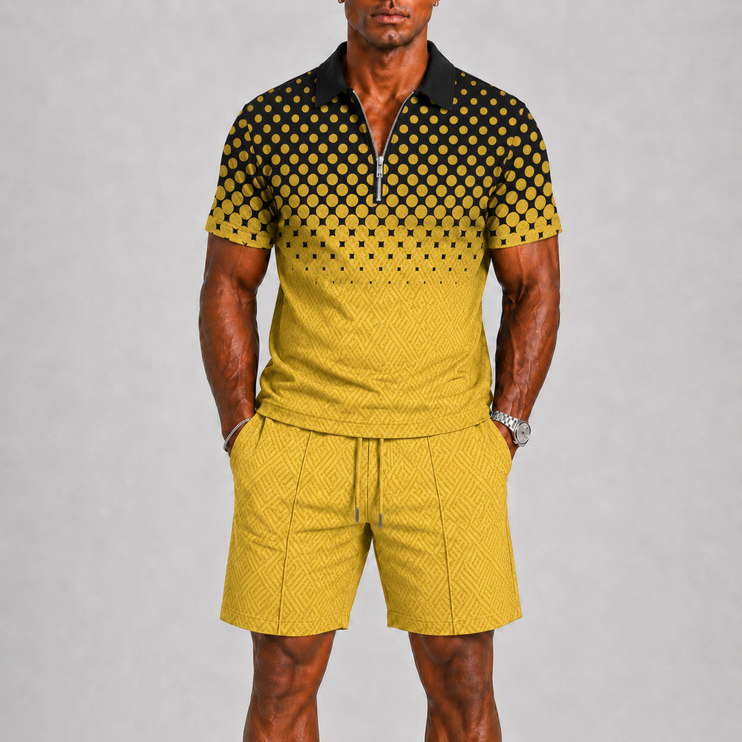 Herre Sommer Set med Zip Polo og Shorts