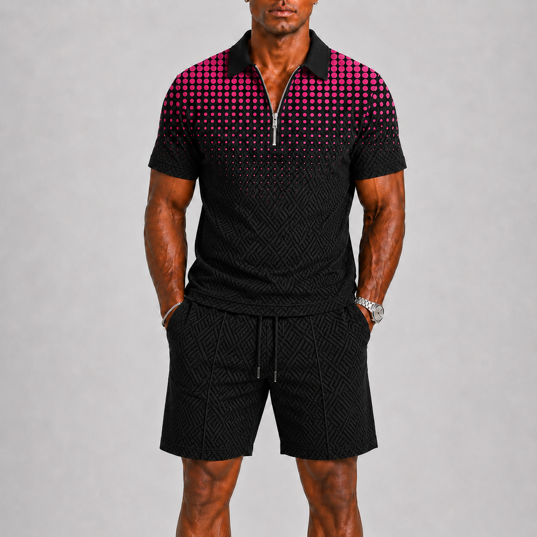 Herre Sommer Set med Zip Polo og Shorts