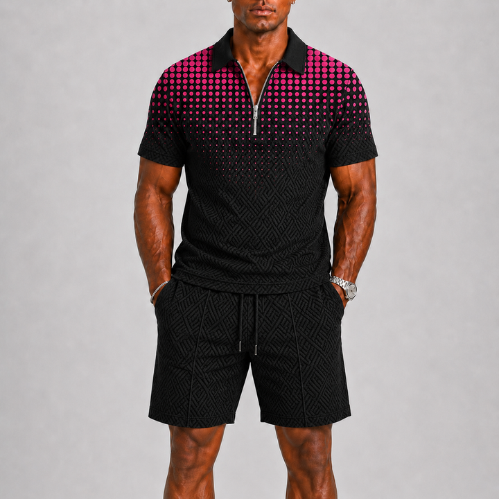 Herre Sommer Set med Zip Polo og Shorts