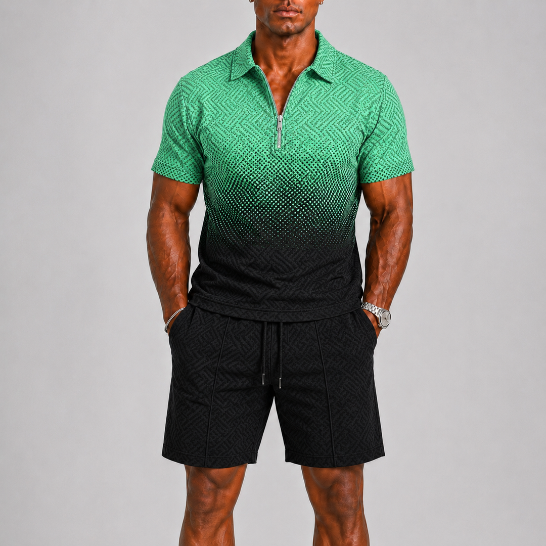 Herre Sommer Set med Zip Polo og Shorts