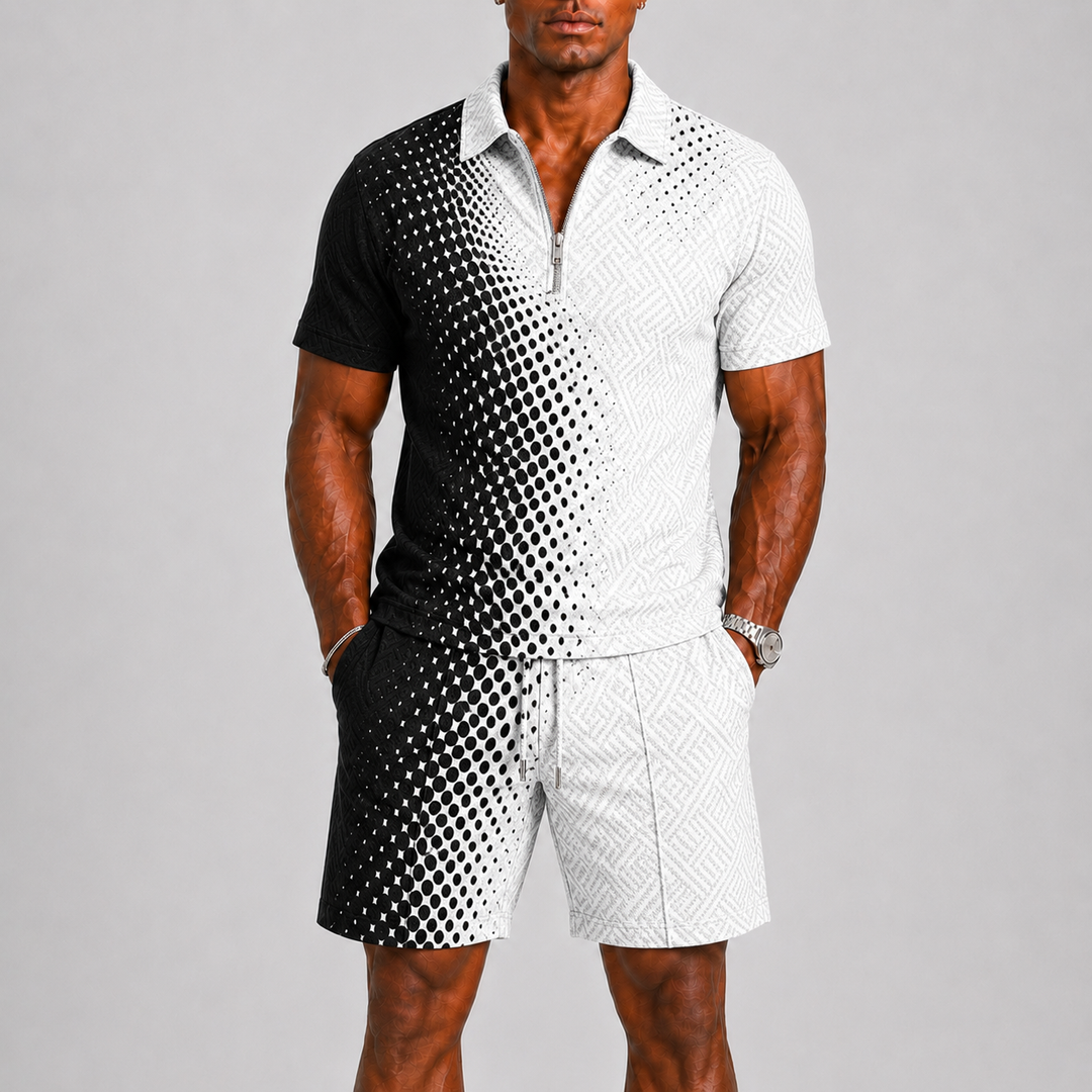 Herre Sommer Set med Zip Polo og Shorts