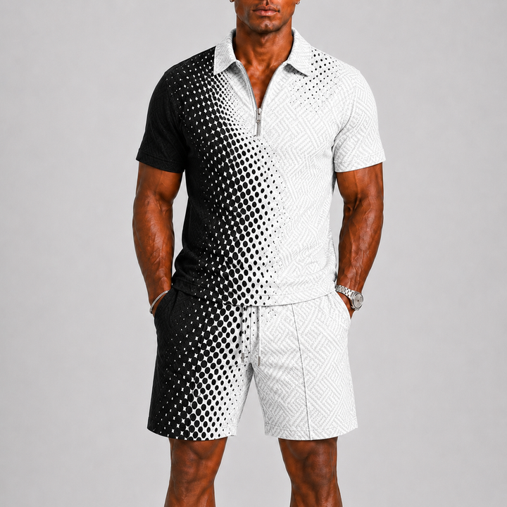 Herre Sommer Set med Zip Polo og Shorts