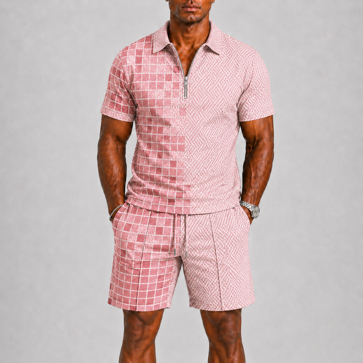 Herre Sommer Set med Zip Polo og Shorts