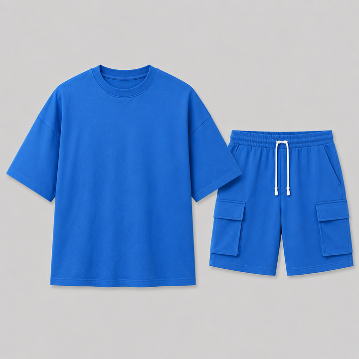 Herre Sporty Sommer Set med Oversized Tee og Cargoshorts