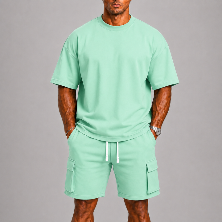 Herre Sporty Sommer Set med Oversized Tee og Cargoshorts