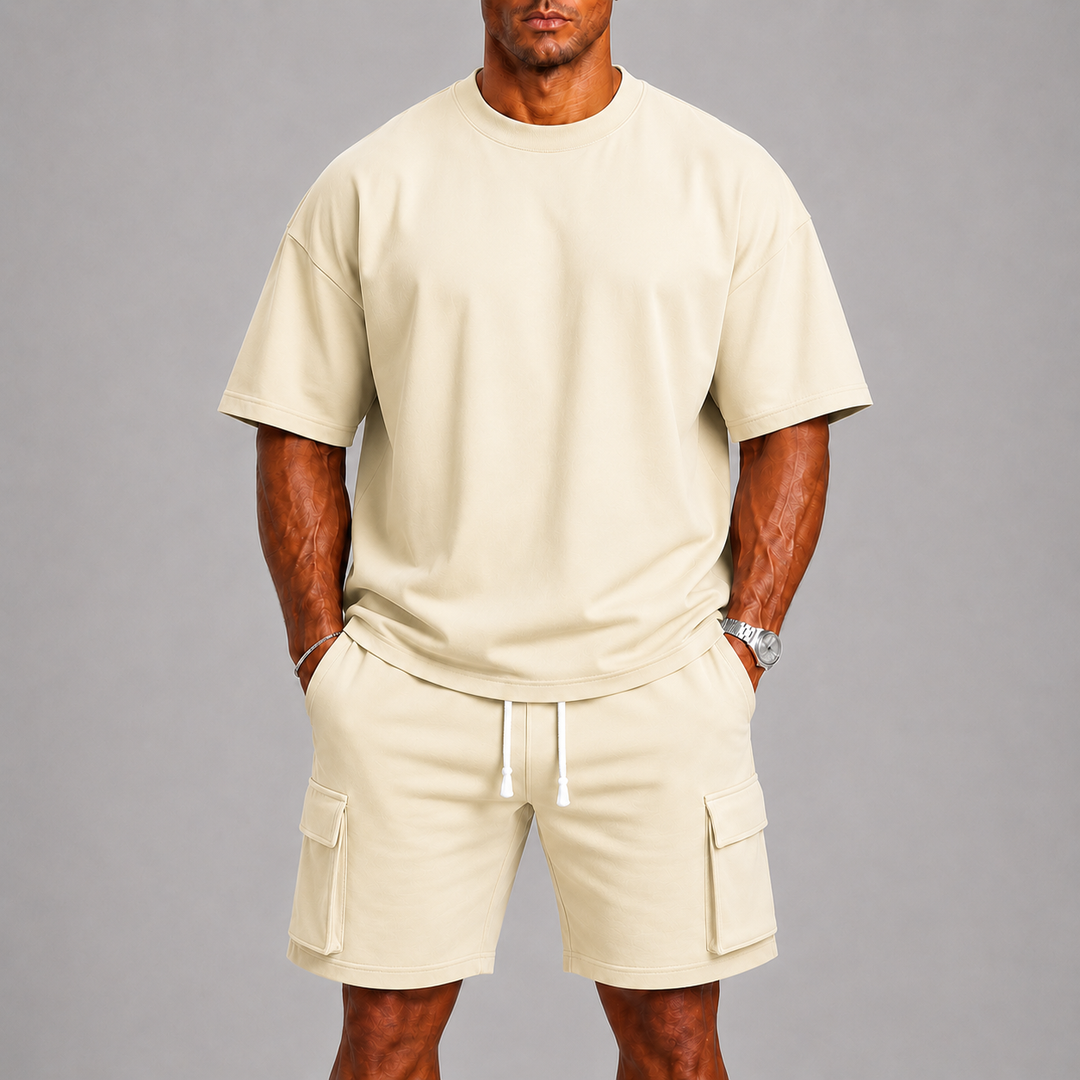 Herre Sporty Sommer Set med Oversized Tee og Cargoshorts