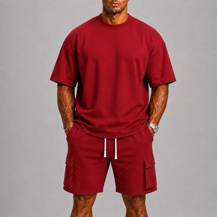 Herre Sporty Sommer Set med Oversized Tee og Cargoshorts