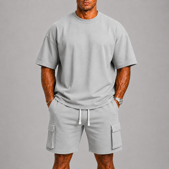 Herre Sporty Sommer Set med Oversized Tee og Cargoshorts