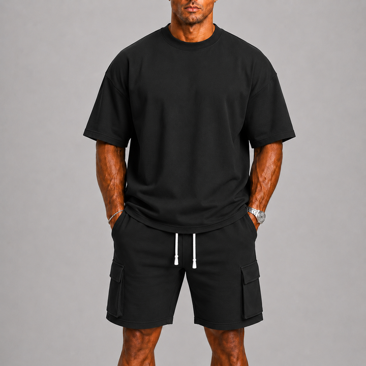 Herre Sporty Sommer Set med Oversized Tee og Cargoshorts