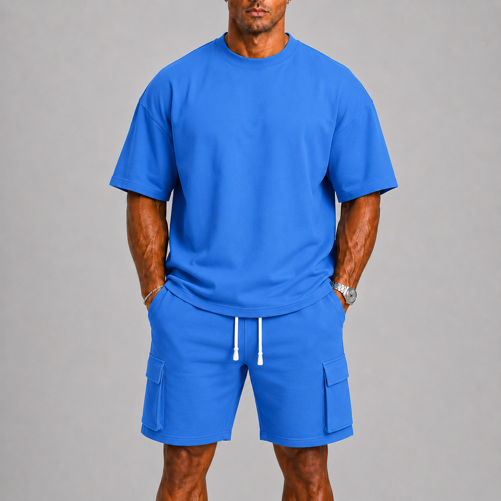 Herre Sporty Sommer Set med Oversized Tee og Cargoshorts