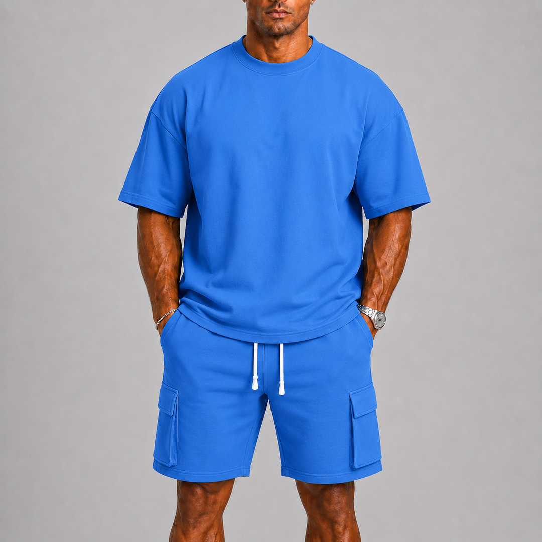 Herre Sporty Sommer Set med Oversized Tee og Cargoshorts