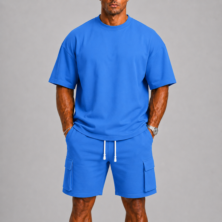 Herre Sporty Sommer Set med Oversized Tee og Cargoshorts
