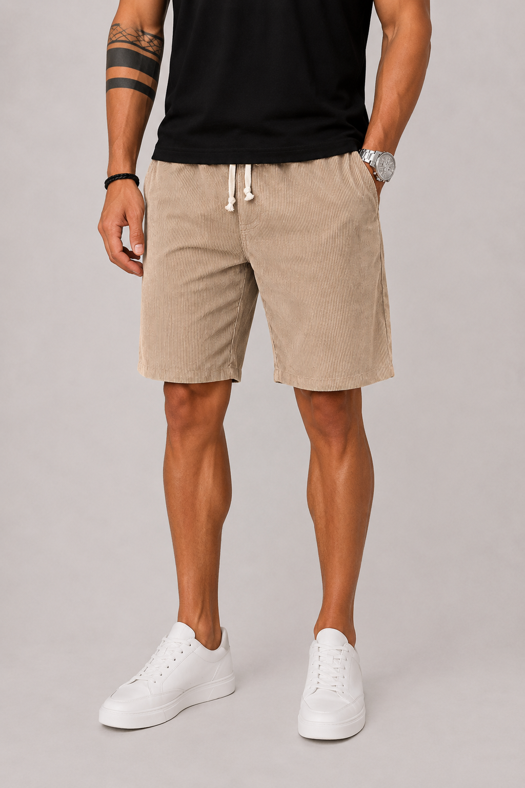 Herre Striped Shorts med Snørelukning Talje