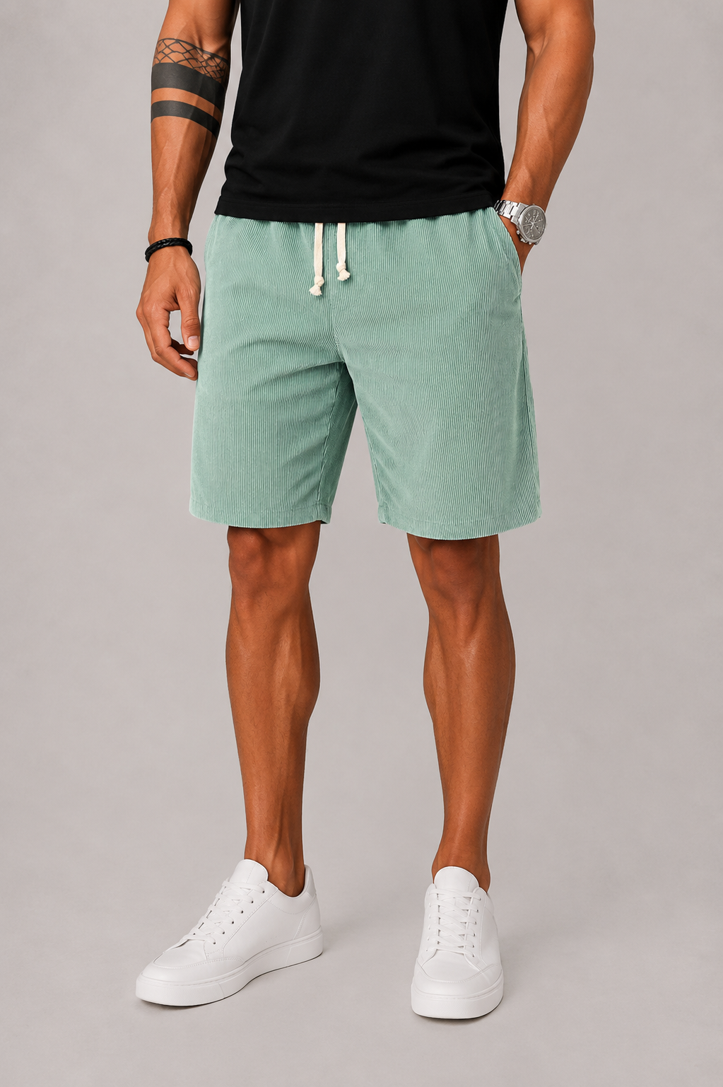 Herre Striped Shorts med Snørelukning Talje