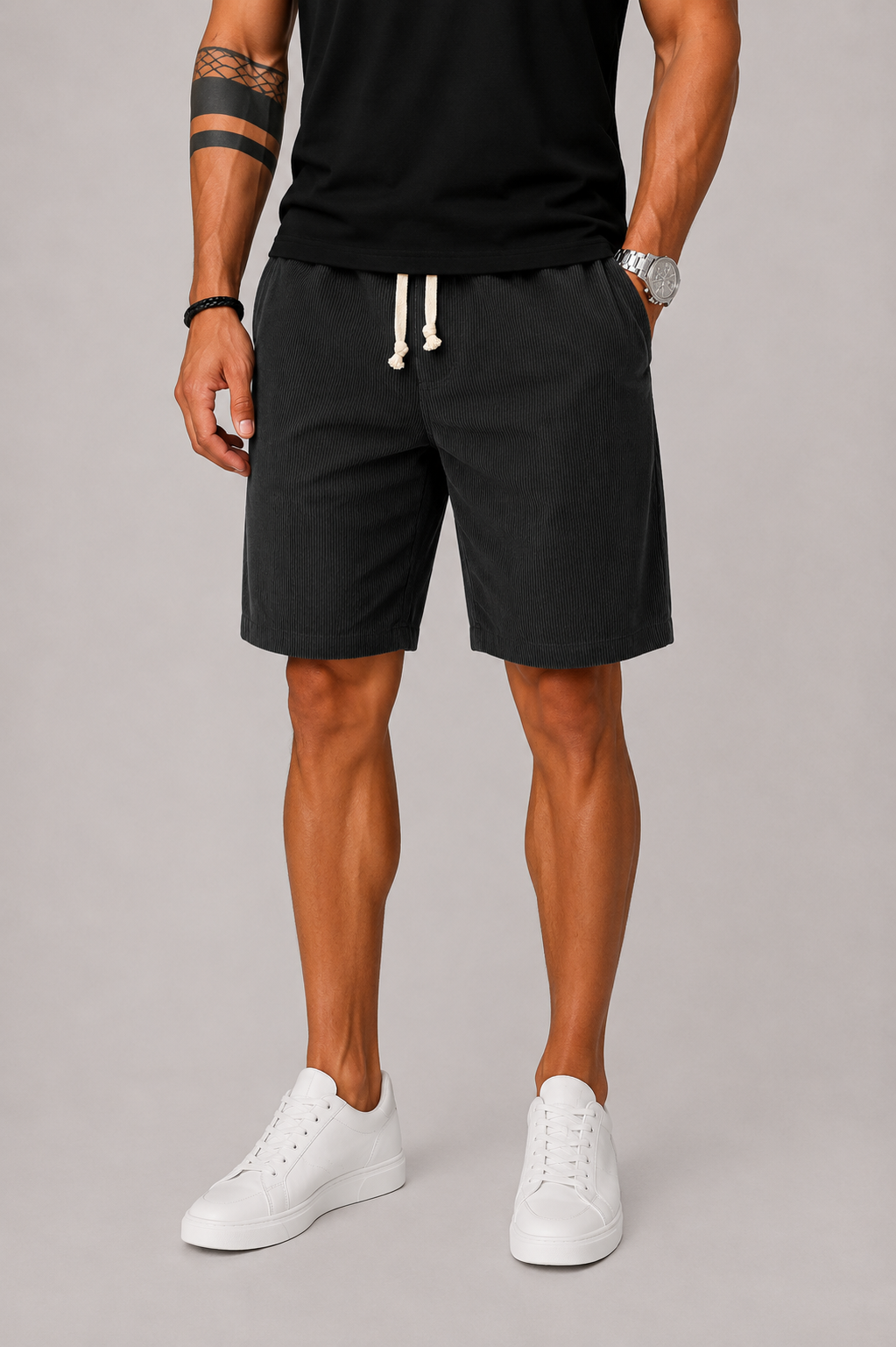 Herre Striped Shorts med Snørelukning Talje