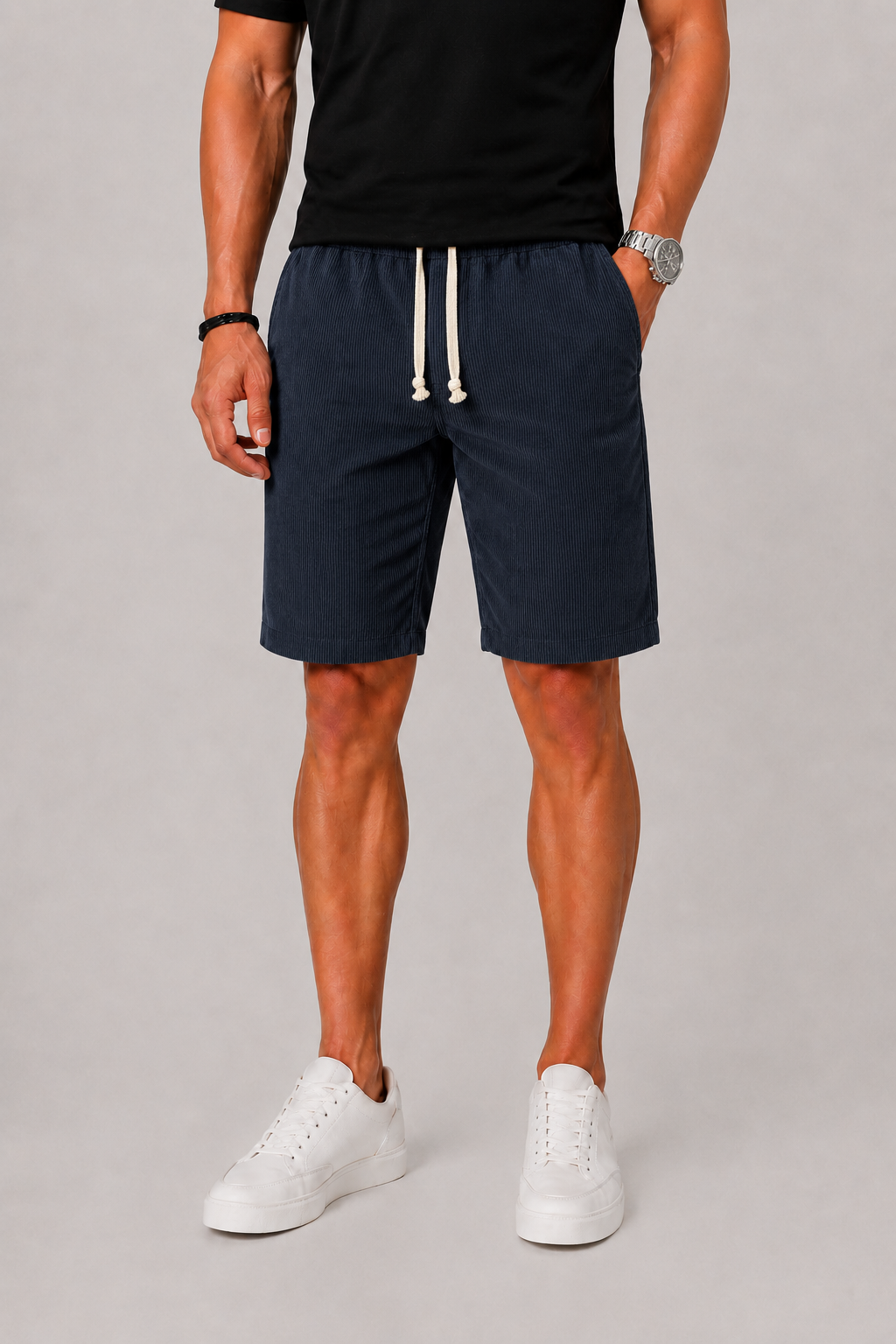 Herre Striped Shorts med Snørelukning Talje