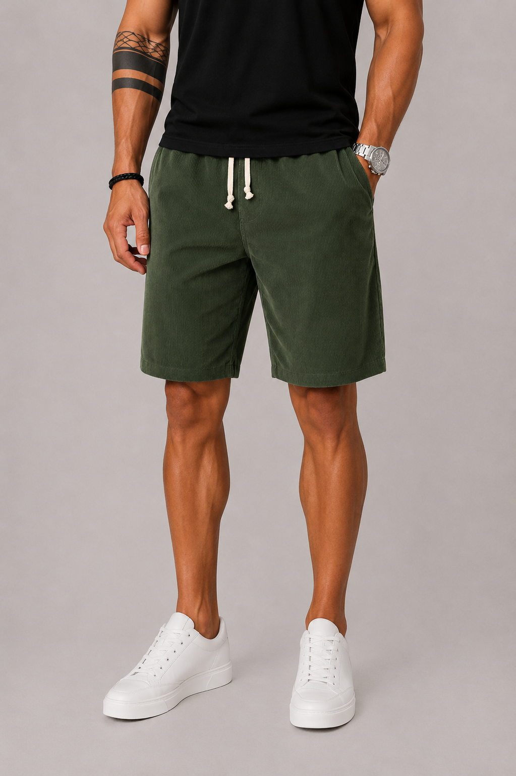 Herre Striped Shorts med Snørelukning Talje