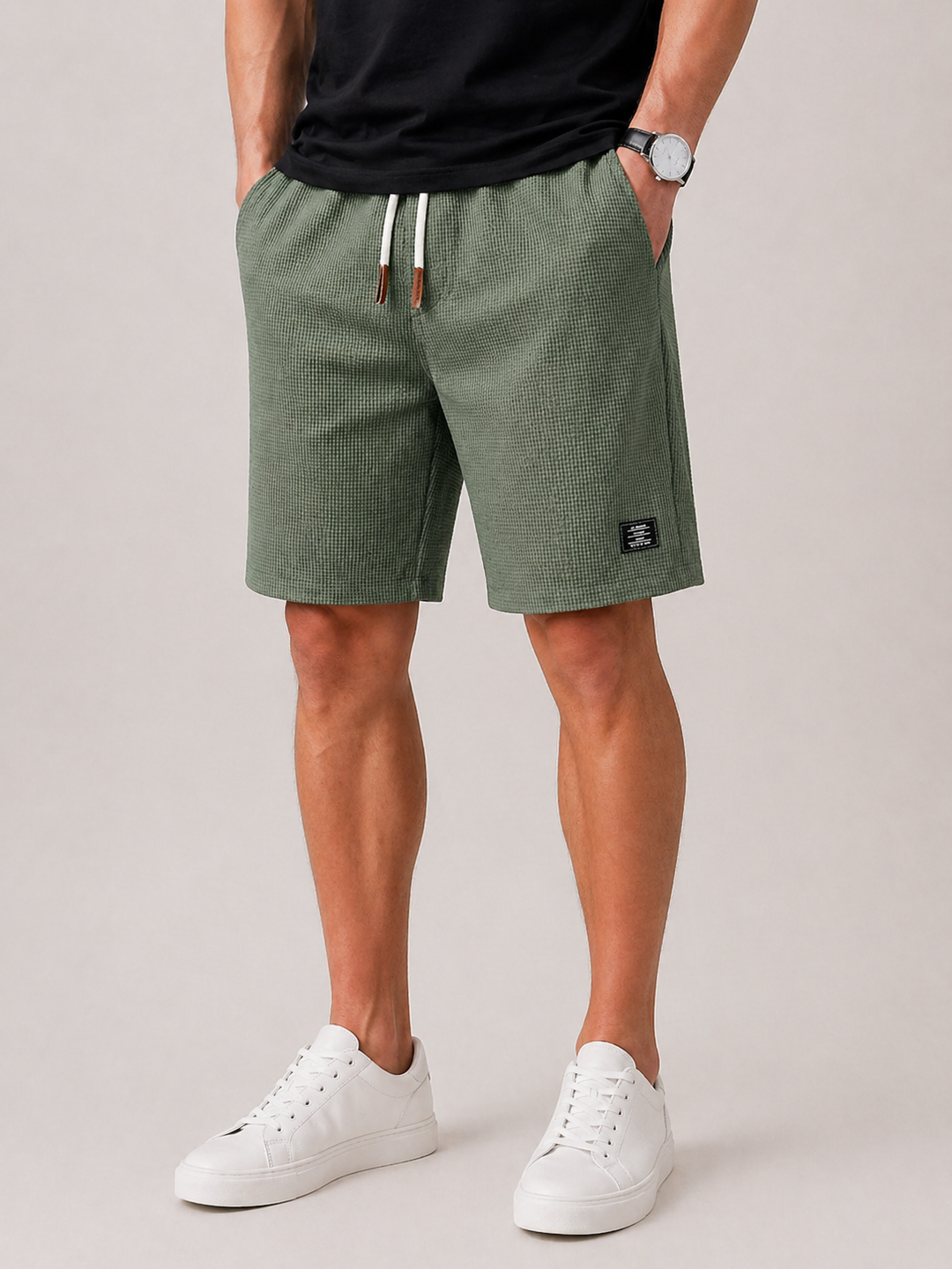 Herre Sommer Snørelukning Shorts – Knee Længde Sommer Bottoms med Sidelommer